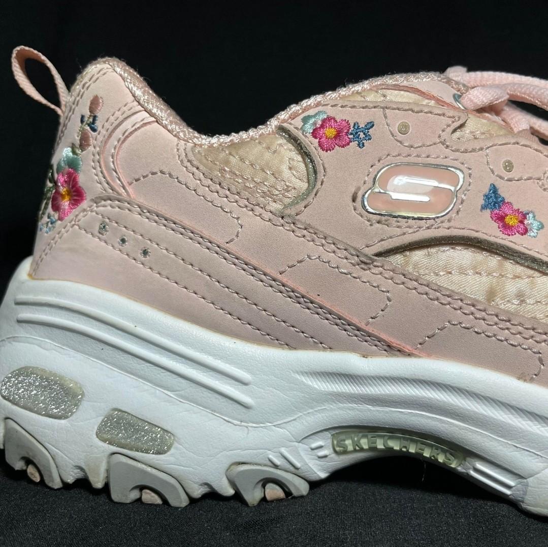 Skechers dlites blossom pink with flowers Chunky rubber running
