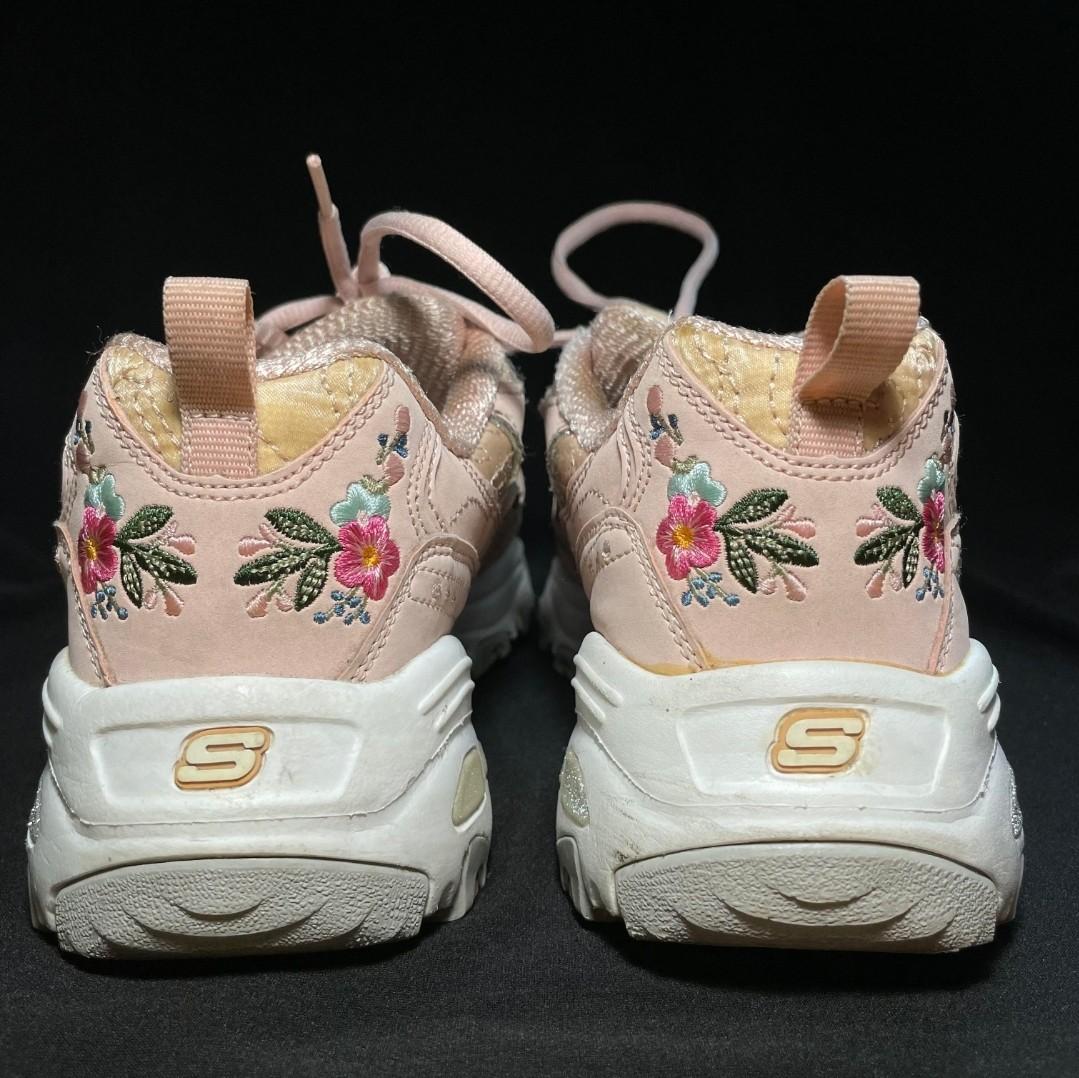 Skechers dlites blossom pink with flowers Chunky rubber running