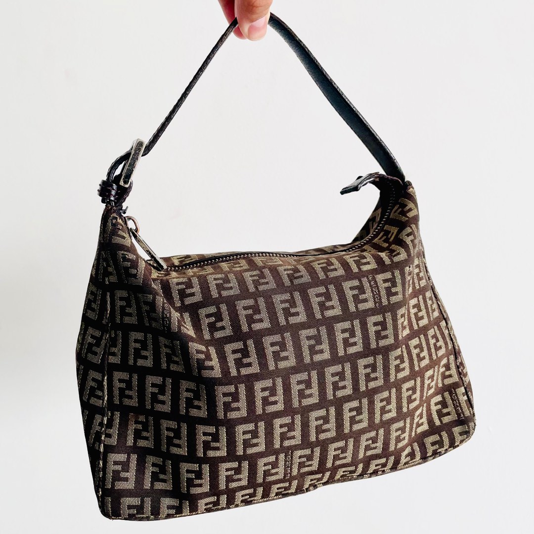 Fendi Brown Monogram FF Zucchino Pochette Shoulder Bag Leather ref