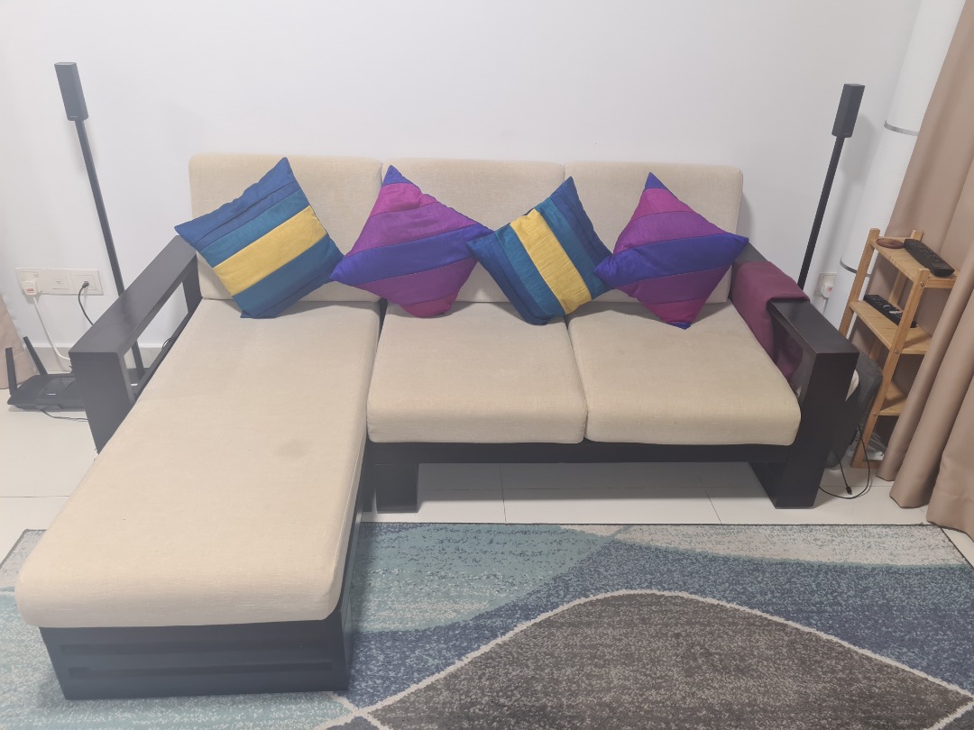 Urban Ladder Teak Wood LShaped Sofa, Furniture & Home Living