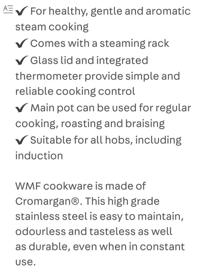 WMF 28cm SS multipot cooking n steam pot, Furniture & Home Living