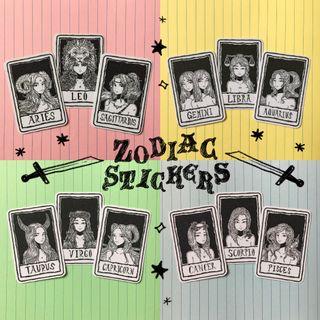 zodiac signs tarot stickers - glitter/holo laminate by purplecatpiss
