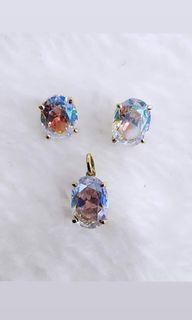 18k Moonstone crystal June birthstone (earrings and pendant