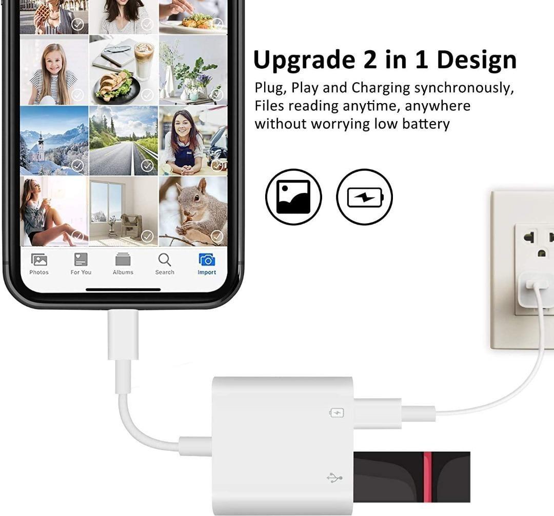 Plug&Play] Portable USB Camera Adapter for iPhone 13 12 11 OTG w/Charging  Port