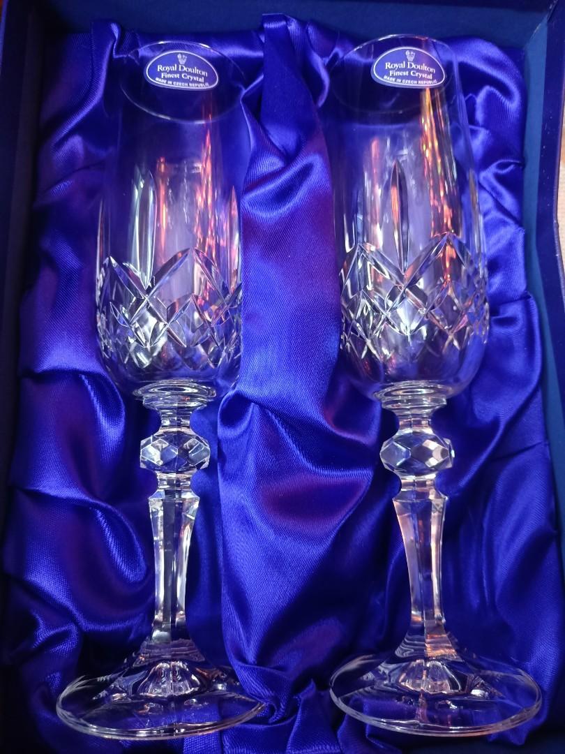 Set of 8 Cut Criss Cross Crystal Stem Champagne Glasses, Clear, Heavy,  Vintage