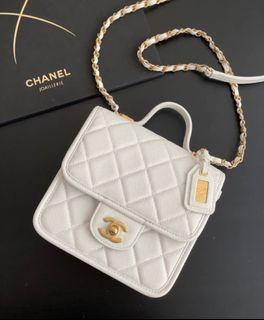 全新 購自專門店 Chanel 22K 復古豆腐包 MINI FLAP BAG 包 袋 小號 Small Size 白色 X 金色 WHITE X GHW 荔枝牛皮