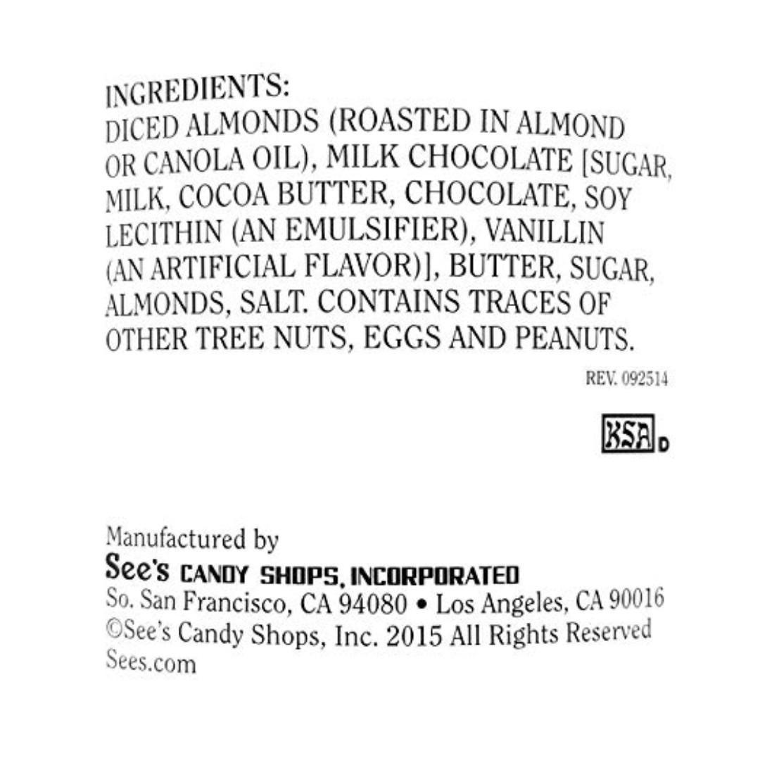 太妃糖 (杏仁) Sees Candies Toffeeettes 454g 737666003167, 嘢食 & 嘢飲, 包裝食物&即食