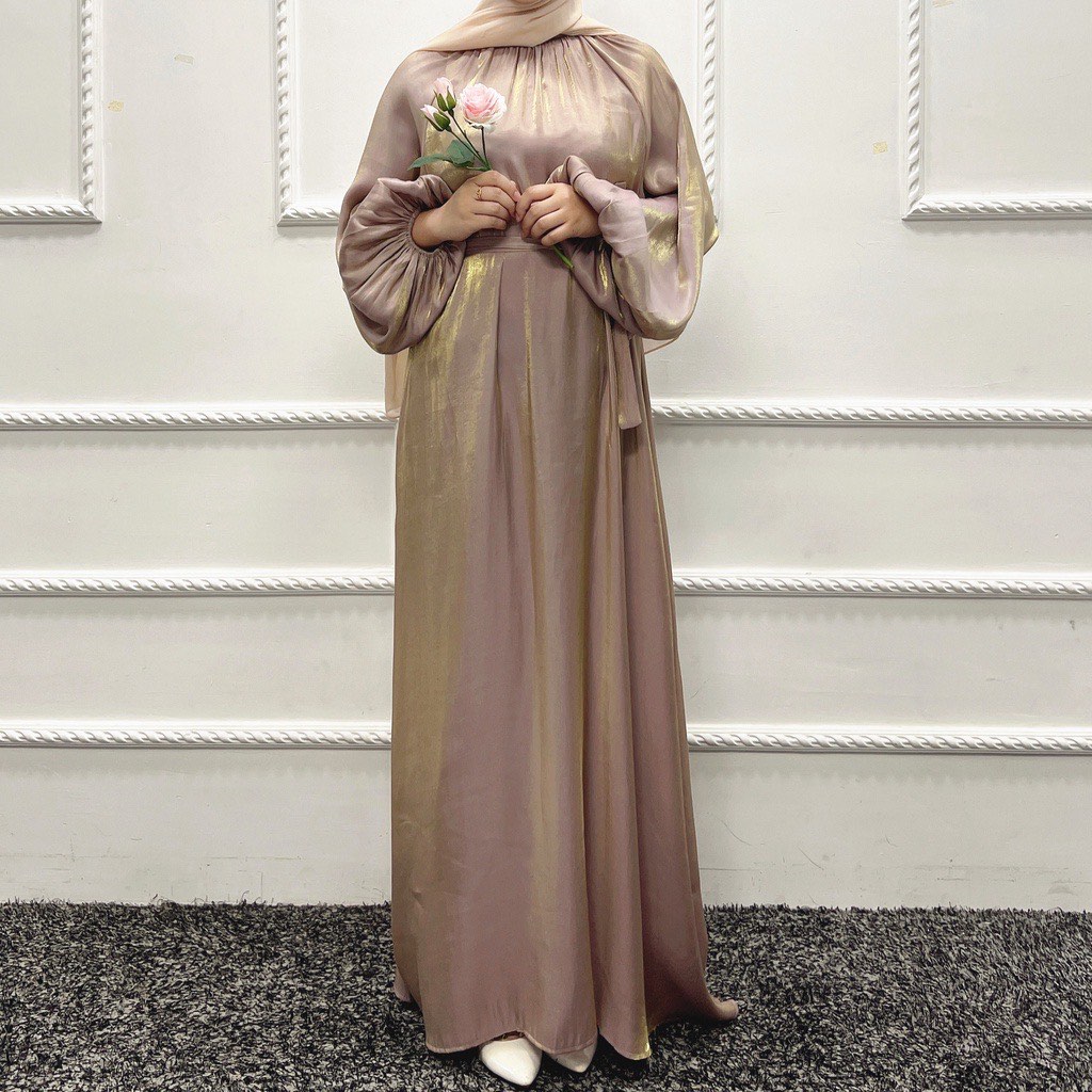 Abaya Dress beige shiny abaya neelofa Women s Fashion Muslimah
