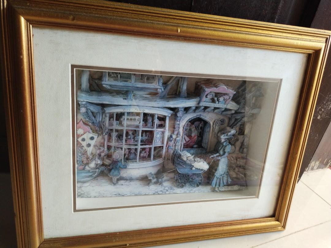 Cadre Photo Ancien Fait Main Anton Pieck – BOUTIQUE – Bois émaillé Et Verre – 34x41 Cm