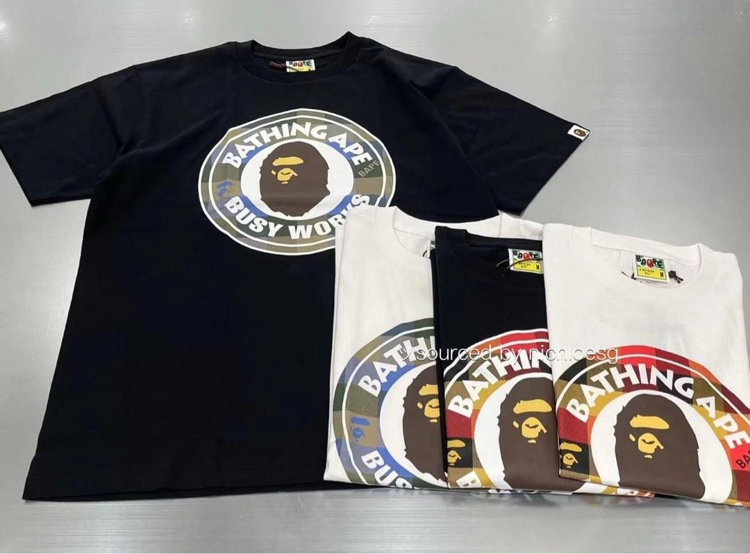 BAPE BLOCK CHECK BUSY WORKS TEE, Men's Fashion, Tops & Sets