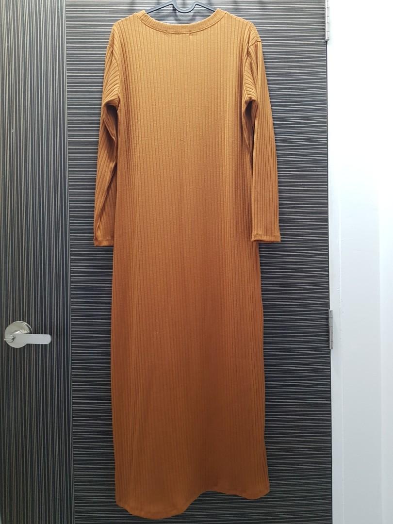Fine Ribbed Long Sleeve Dress Heather Brown