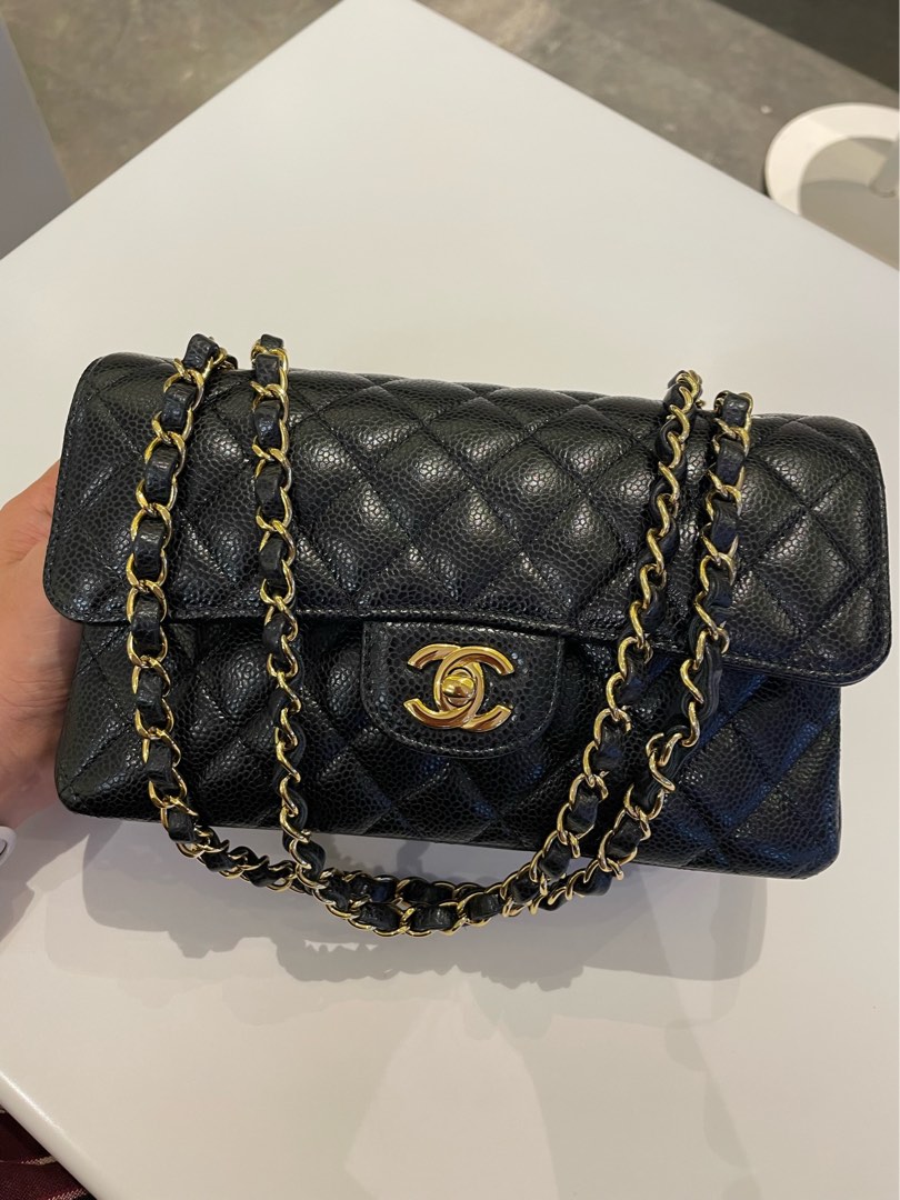 BN AUTHENTIC CHANEL CLASSIC SMALL DOUBLE FLAP IN LIGHT BLUE CAVIAR LEATHER  WITH SHINY GOLD HARDWARE – Mi Reyna Fashion Lover