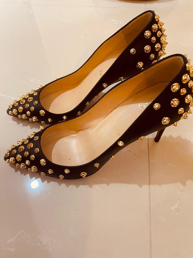 christian louboutin black heels with spikes 39.5