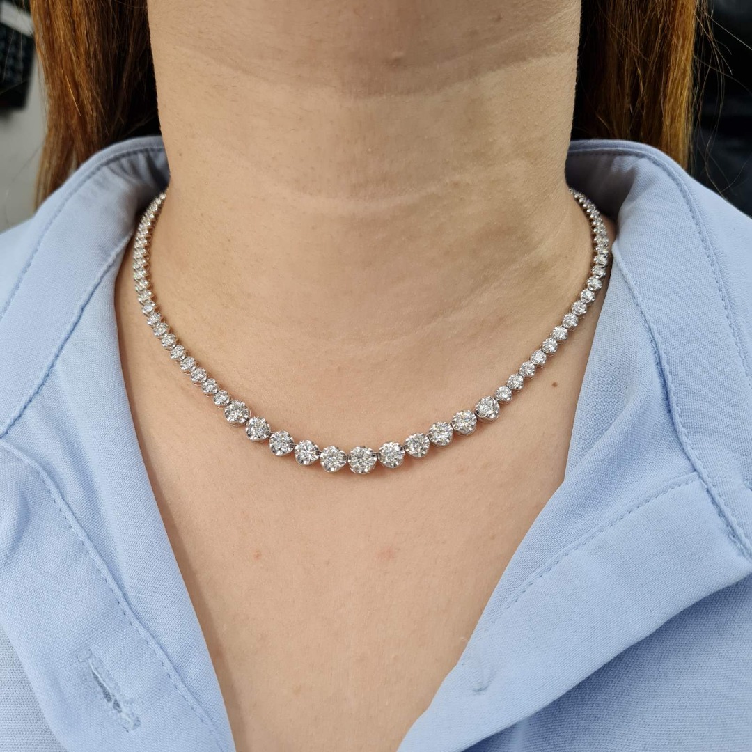 Diamond tennis necklace 15.5grams 14k gold 7.99ct dia, Women's Fashion