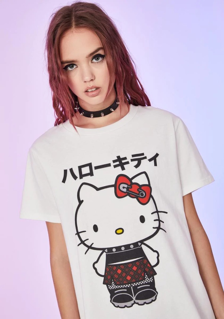 Dolls Kill x Hello Kitty Collab White Oversized Tshirt, Women's