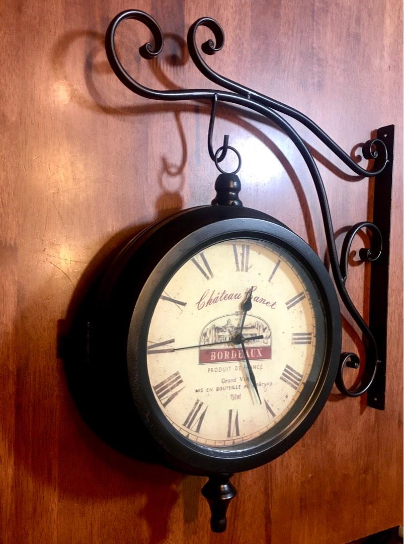 DoubleSided Hanging Clock in Solid Wrought Iron, Furniture & Home