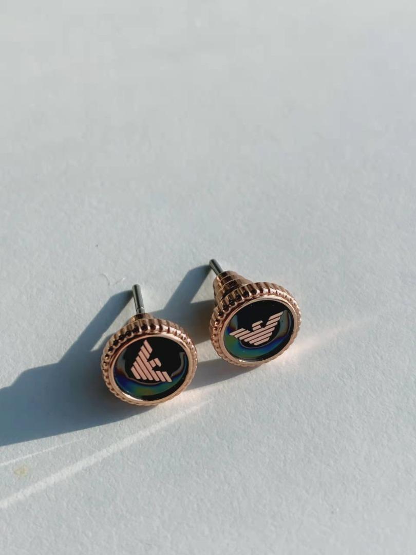 Emporio Armani Fashionable rose gold eagle tag round stud elegant