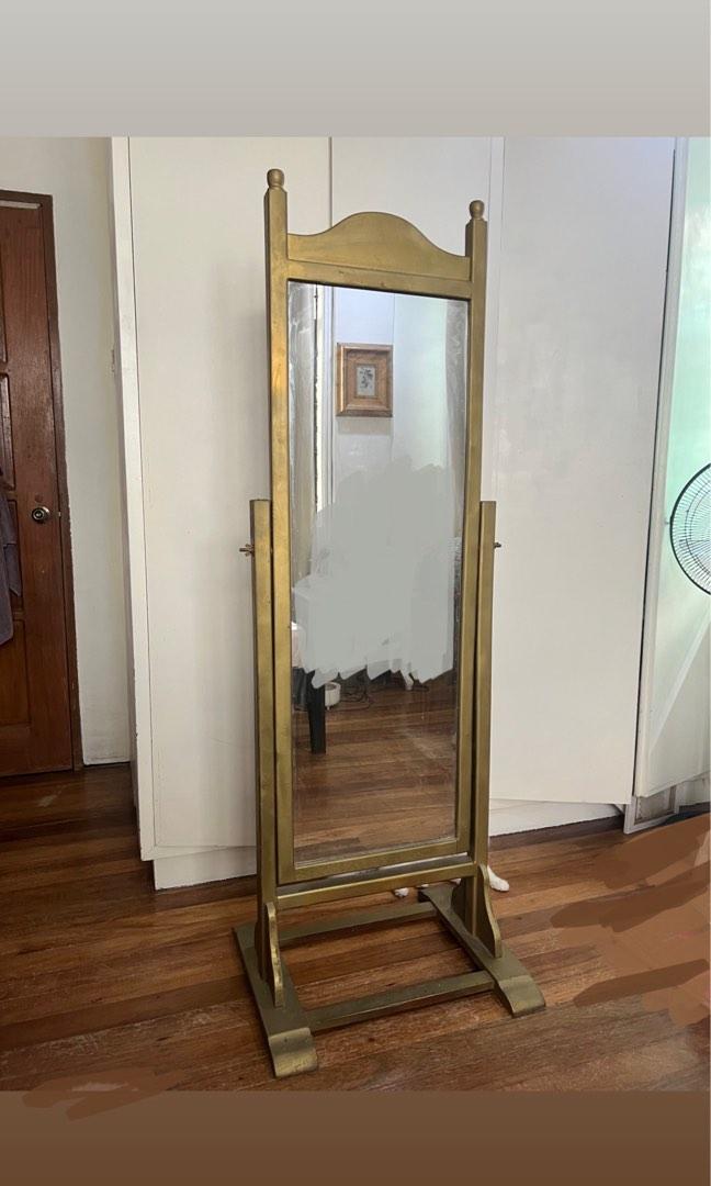 Gold frame Full body mirror movable, solid wood, Furniture & Home