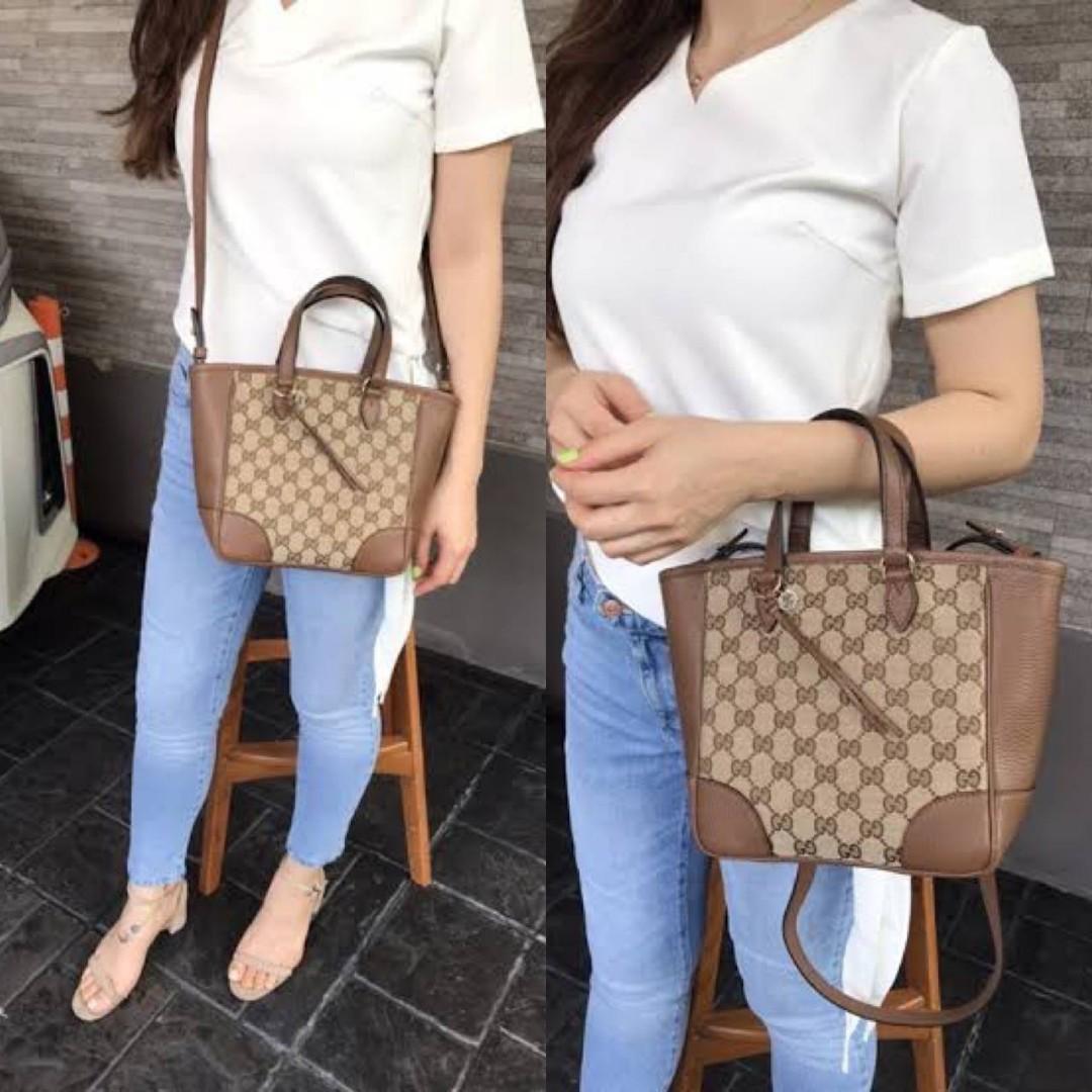 GUCCI BREE TOP HANDLE BAG GG CANVAS MONOGRAM BEIGE BROWN SMALL sz