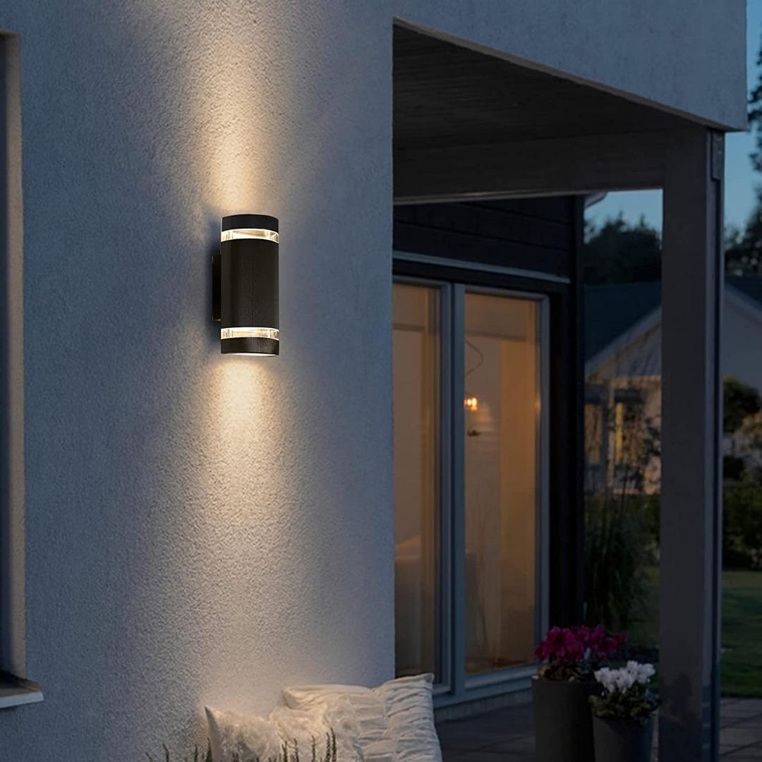 HLFVLITE Outdoor Wall Light, Aluminum Up  Down Outside Wall Lighting  Lantern, IP44 Waterproof Garden Lamp, Wall Mount Porch Light, Black  (Includes 5W 3200K Warm White Bulbs) [Energy Class A+],