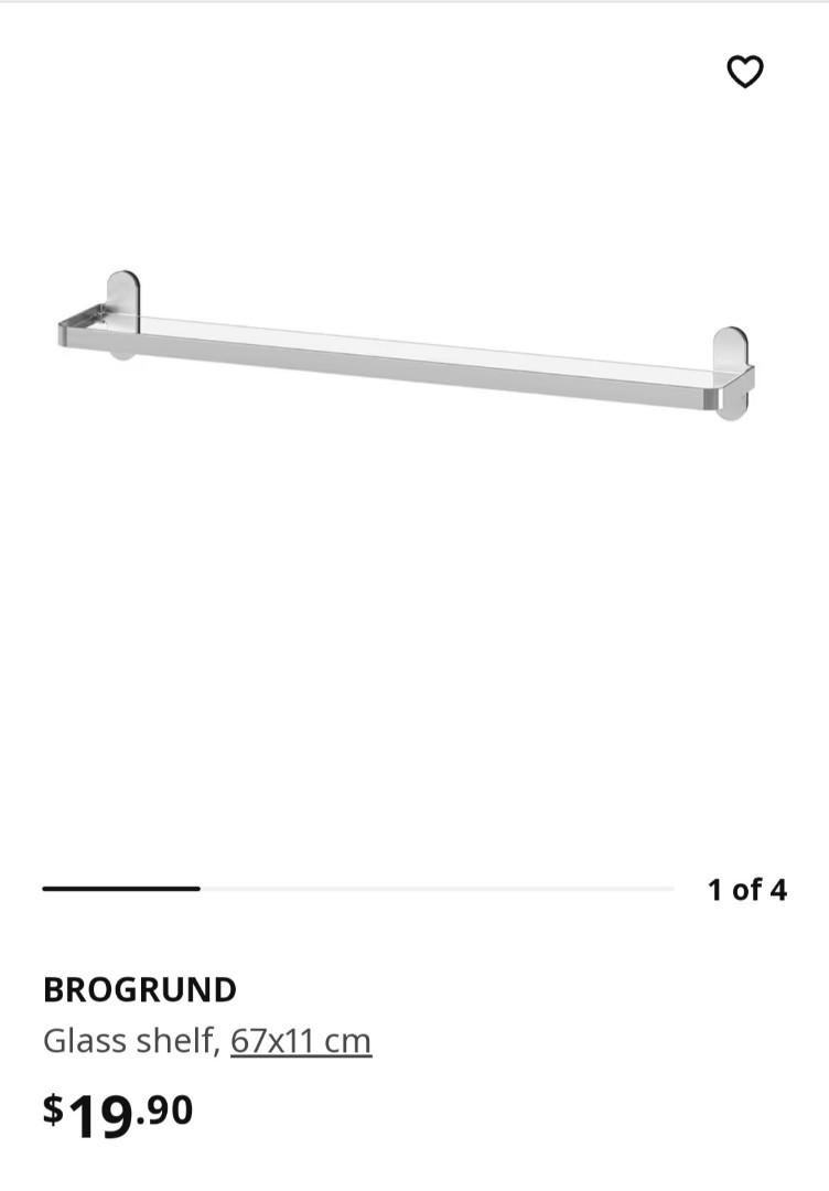 Ikea Brogrund bathroom glass shelf tray, Furniture & Home Living