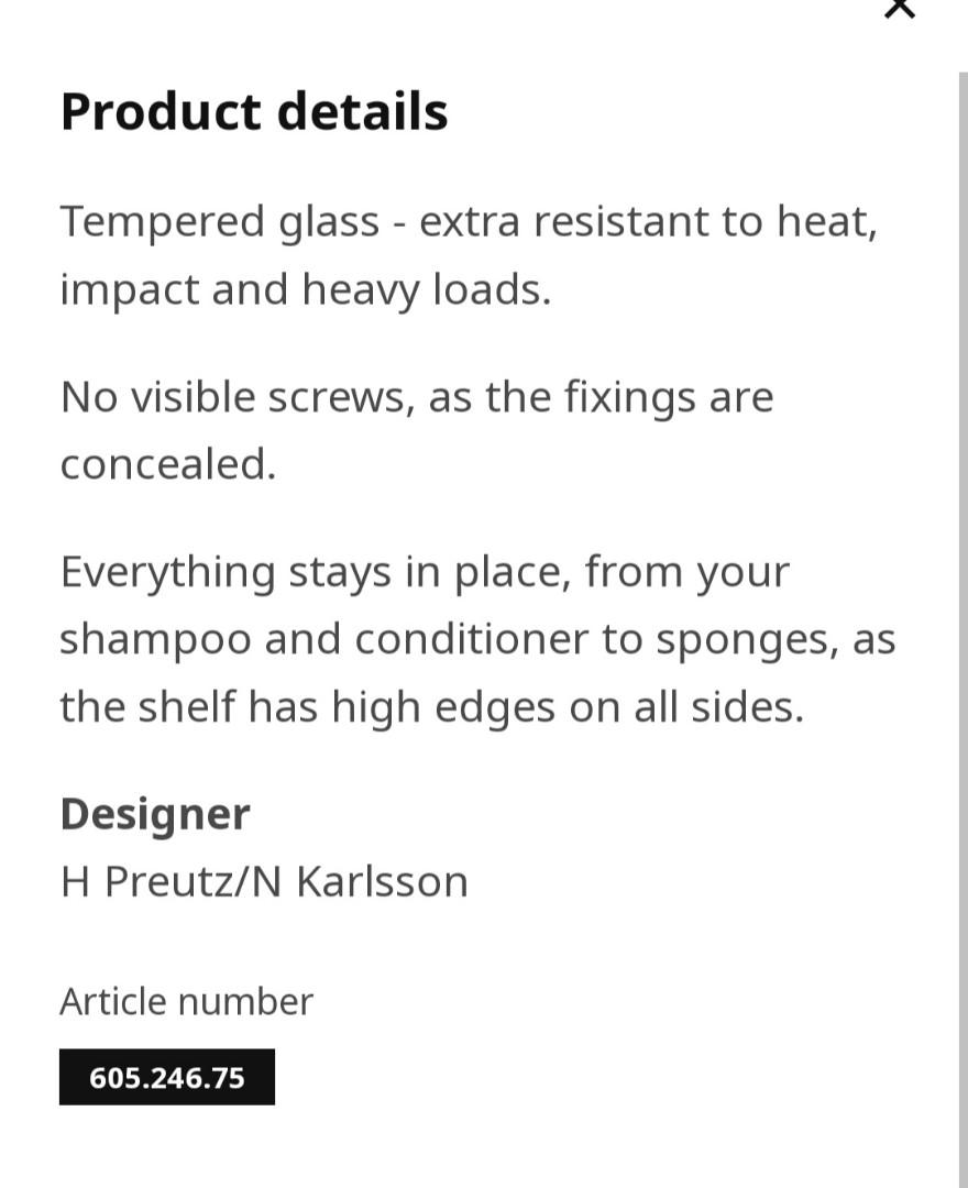 Ikea Brogrund bathroom glass shelf tray, Furniture & Home Living