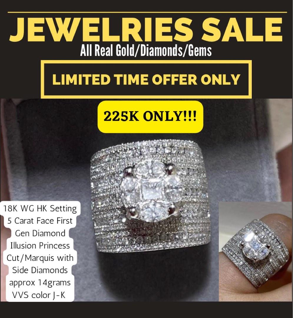 JEWELRY SUBASTA SALE Onhand 18k White Gold Hk Setting 5 Carat Face First Gen Diamond Illusion Ring Marquis Princess Cut