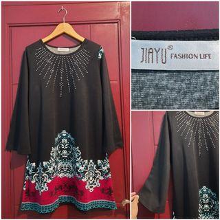 JIAYU blouse // atasan wanita lomg tunik polos mute hiasan black hitam hijab muslim tangan panjang melarrdikitt  10280