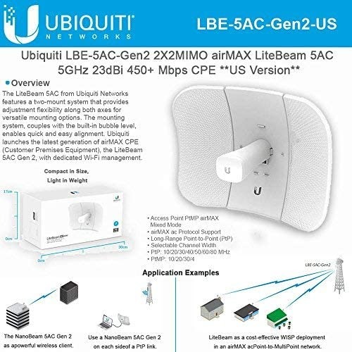 LBE 5AC GEN2 LiteBeam AC Antenna 23dBi 5GHz Gen2, Computers & Tech ...