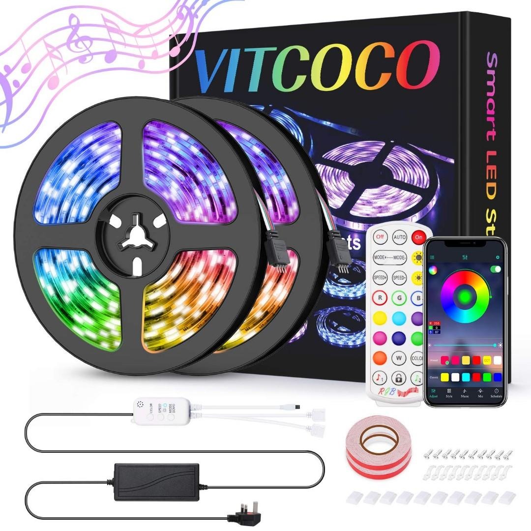 LED Strip Lights with Remote 32.8ft, VITCOCO Bluetooth Color Changing Rope  Lights Kit 10M 300LEDs SMD 5050 RGB Control via APP Sync with Music, LED  Strips Kit with IR Remote Mood Light (