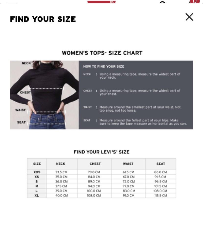 Levis womens t shirt size guide discount