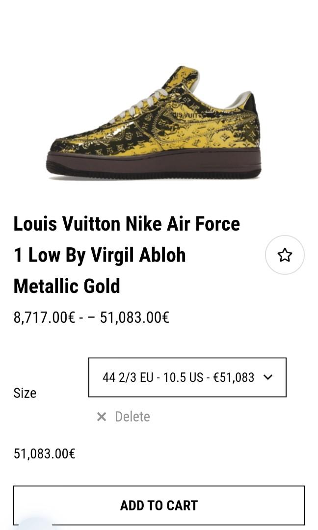 Louis Vuitton Nike Air Force 1 Low By Virgil Abloh Metallic Gold