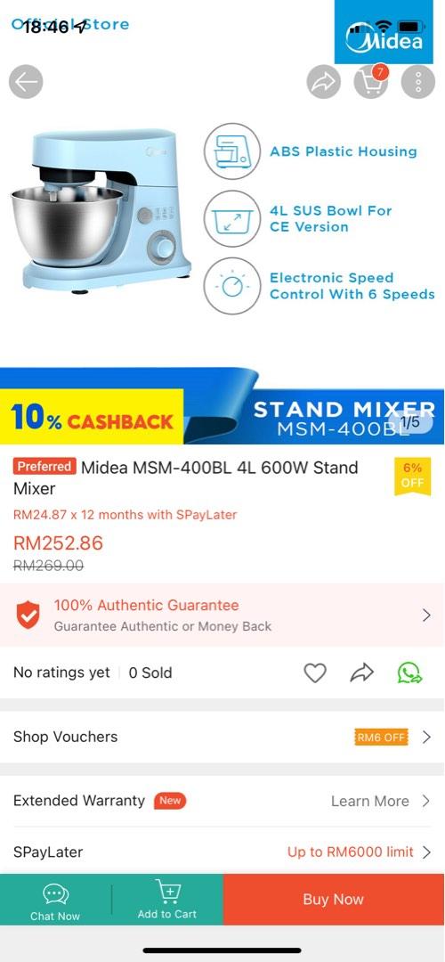 Midea 4L Stand Mixer (600W), TV & Home Appliances, Kitchen Appliances