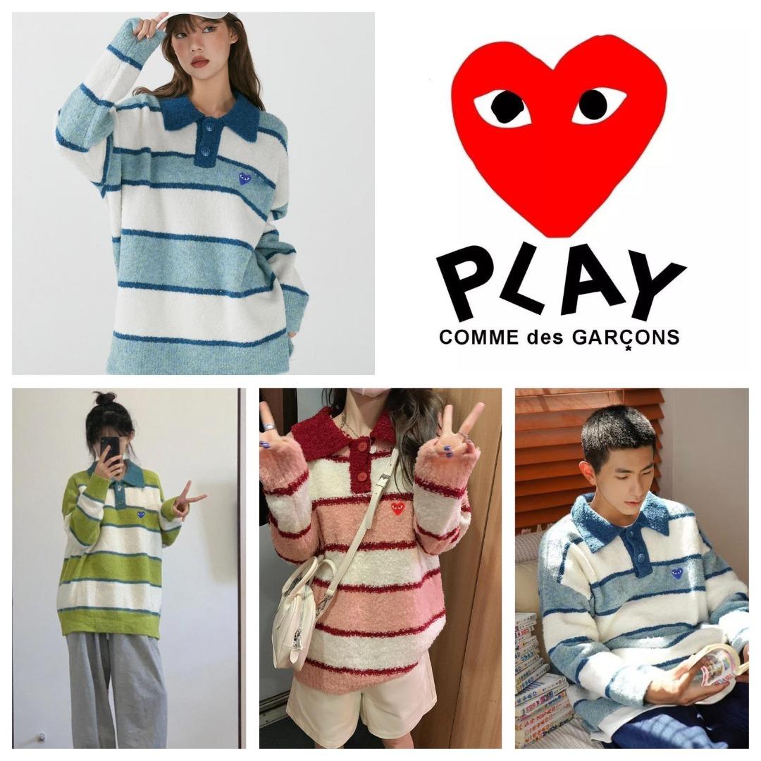 PLAY COMME des GARCONS川久保玲2022新款拼色翻領條紋百搭羊毛衫(男女