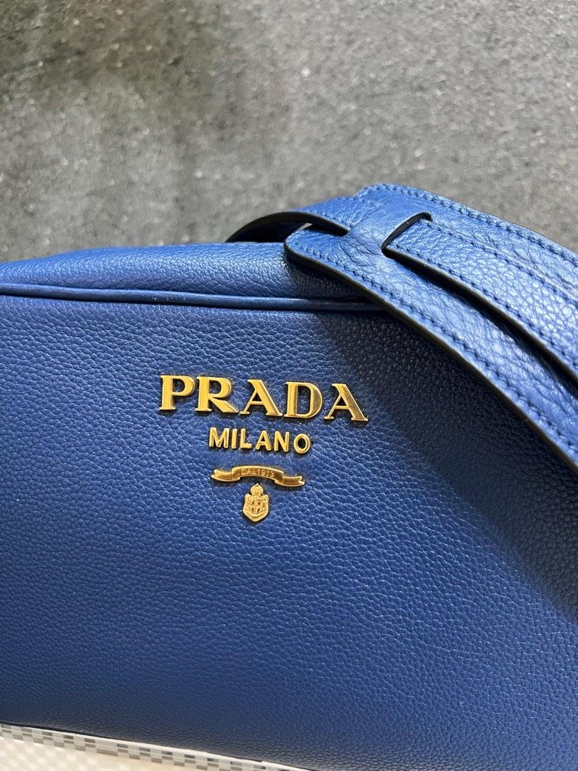 Prada+Royal+Blue+Vitello+Phenix+Leather+Shoulder+Camera+Bag+1BH103 for sale  online