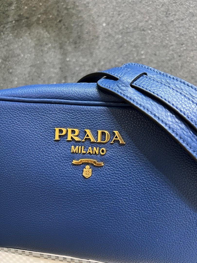 Prada Royal Blue Vitello Phenix Leather Shoulder Camera Bag 1BH103