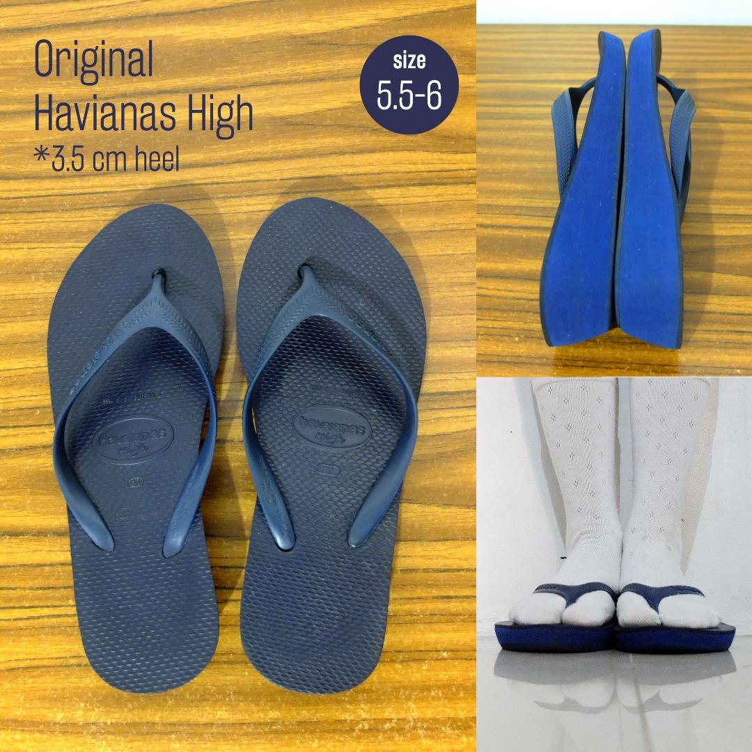 Preloved Authentic Havaianas High Navy Blue Slippers with wedge heels USA 5.5 Size 37