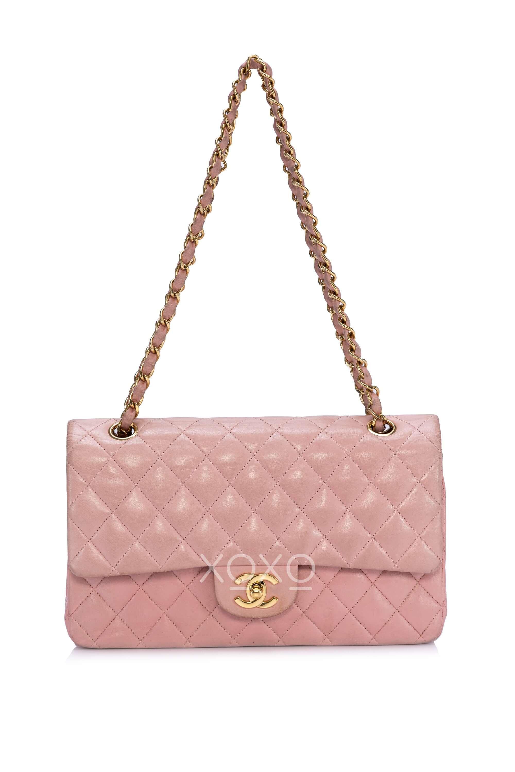 Chanel Pink Quilted Caviar Classic Medium Double Flap Bag Gold