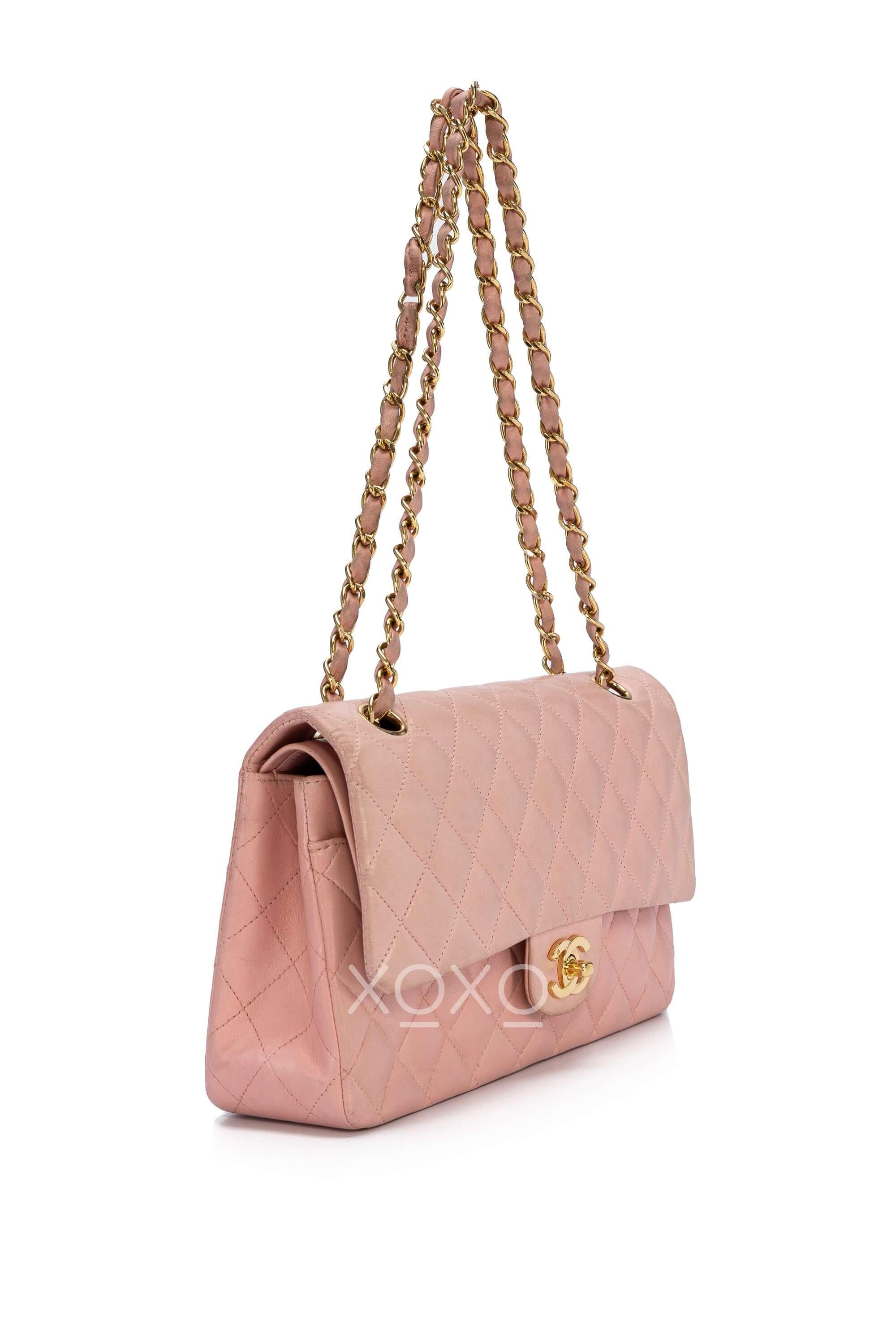 Chanel Classic Double Flap Medium Bag Leather Pink, Luxury, Bags