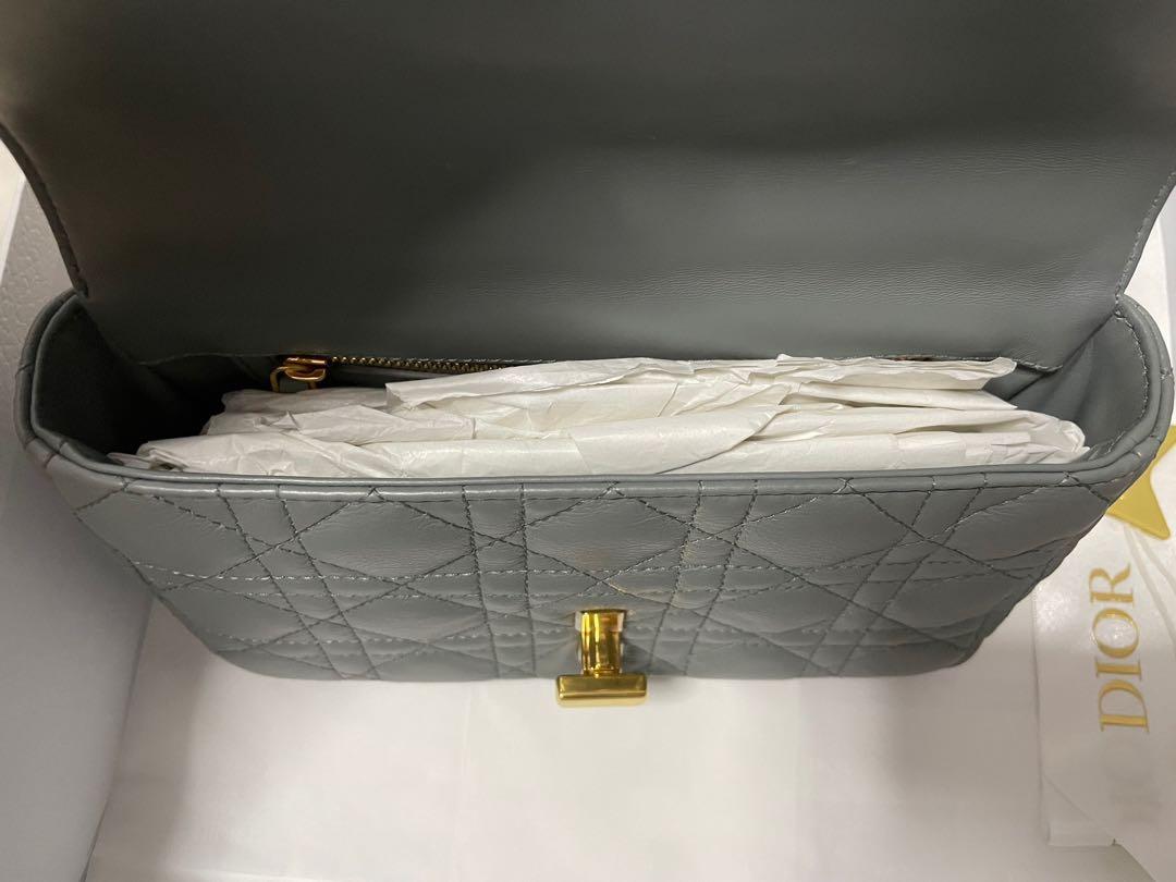 Large Dior Toujours Bag Stone Gray Macrocannage Calfskin