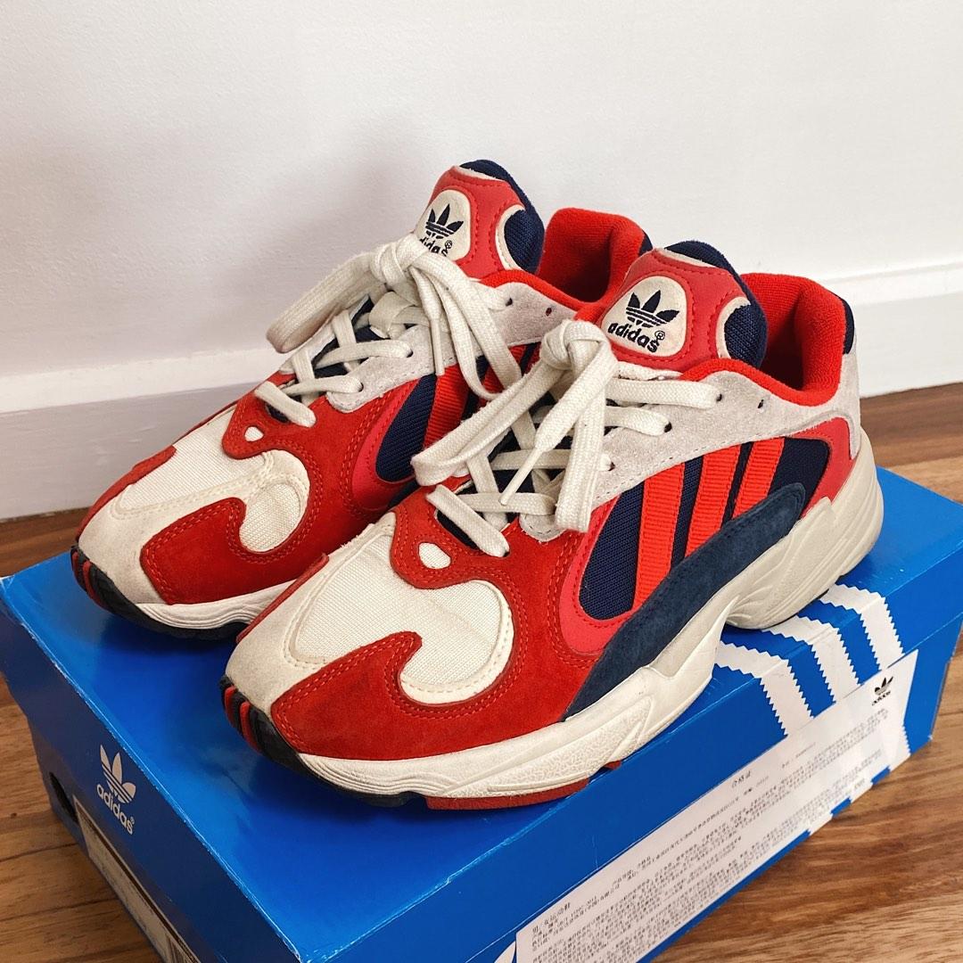 RARE ‼️ Adidas Yung 1 Red and Navy Blue Retro Suede Dad Shoes Sneakers, Women's Fashion, Footwear, Sneakers on Carousell