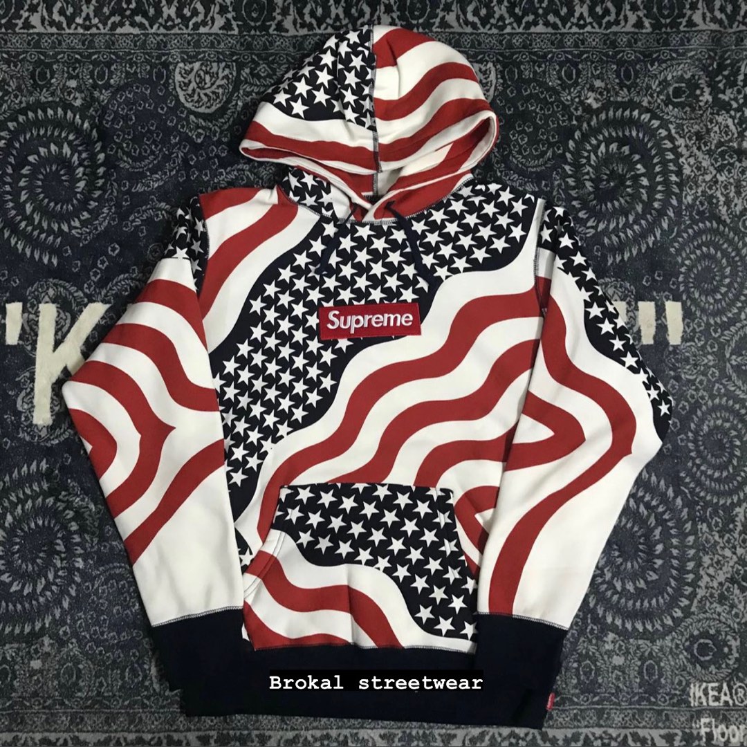 SUPREME AMERICAN FLAG BOX LOGO HOODIE Men s Fashion Tops Sets Hoodies on Carousell
