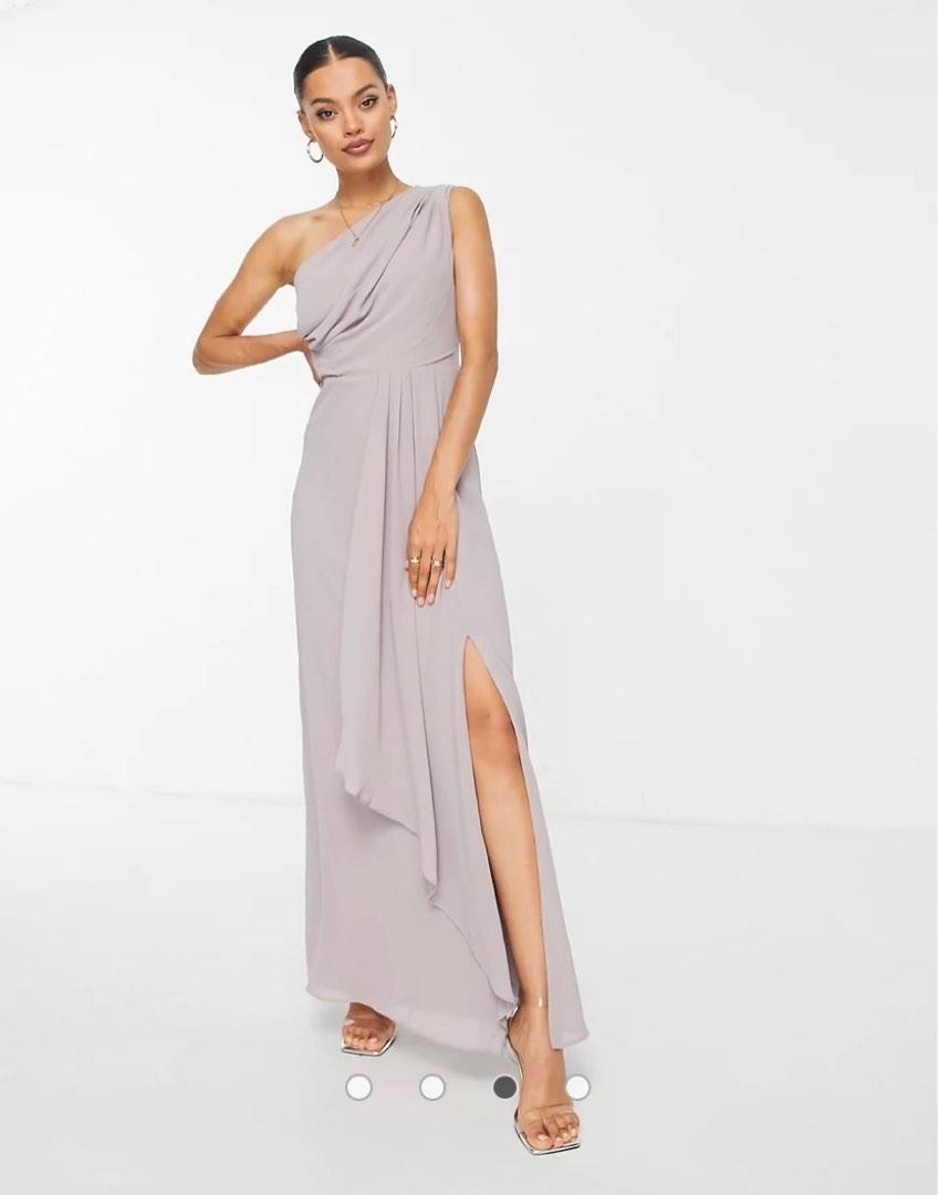 tfnc bridesmaid exclusive pleated maxi dress in grey Grey Satin Pleated Maxi Dress  self-portrait-US