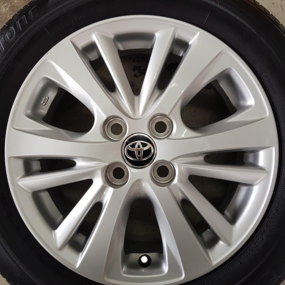 Toyota vios rims with tyres, Car Accessories, Tyres & Rims on Carousell