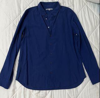 Uniqlo Blouse Work Attire in Navy Blue