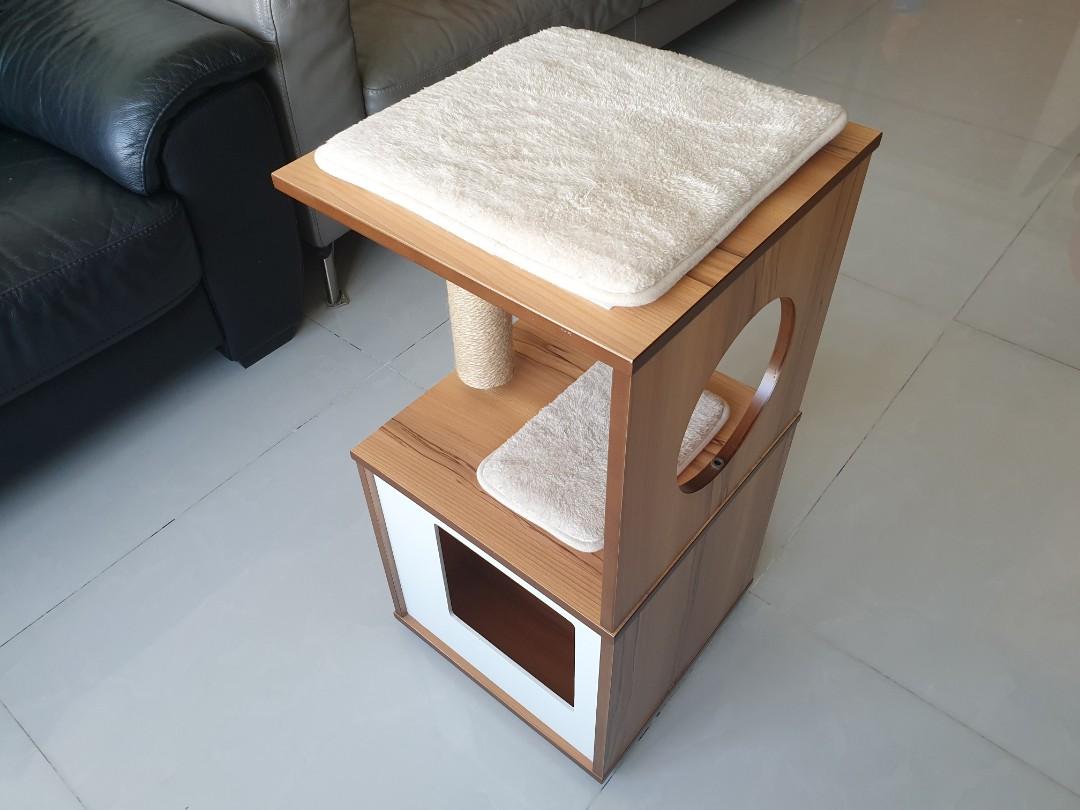 Vesper Wooden Cat Tree House & Scratch Post For Kitten / Cat / Dog