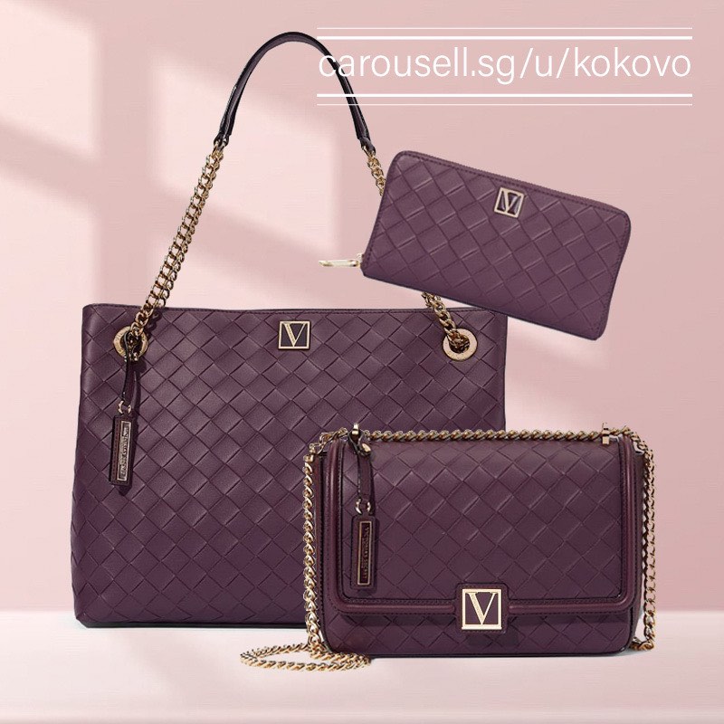 Victoria s Secret Black Violet Woven Wallet Bag Tote Collection