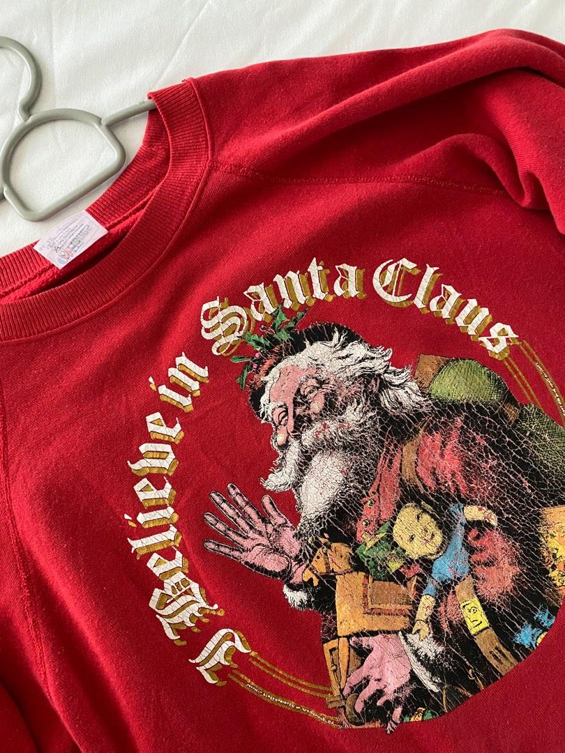 Vintage Red Sweater I Believe in Santa Claus, Men's Fashion, Tops u0026 Sets,  Tshirts u0026 Polo Shirts on Carousell