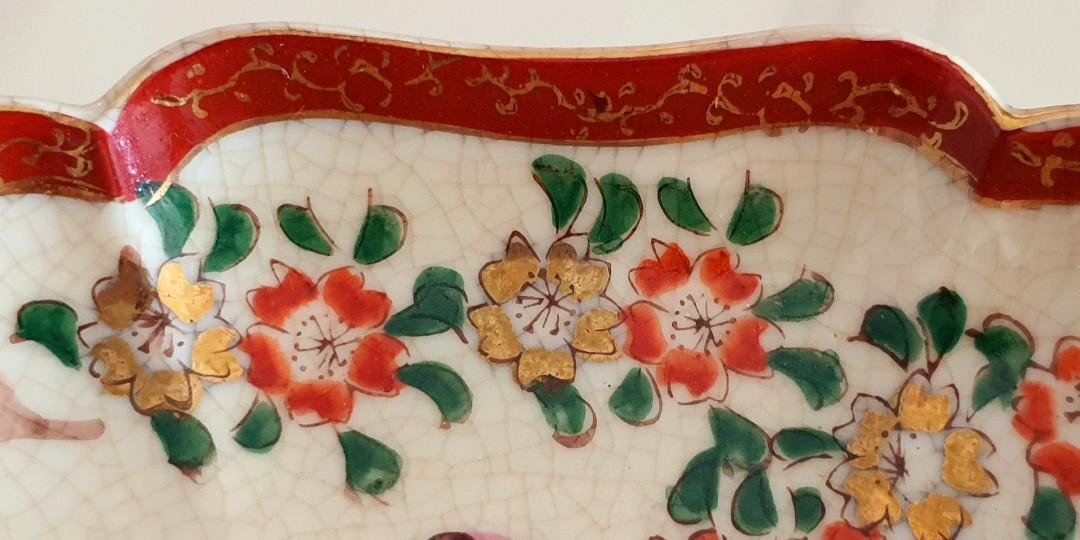 Vintage Satsuma hand painted decorative plate Octagonal, curved