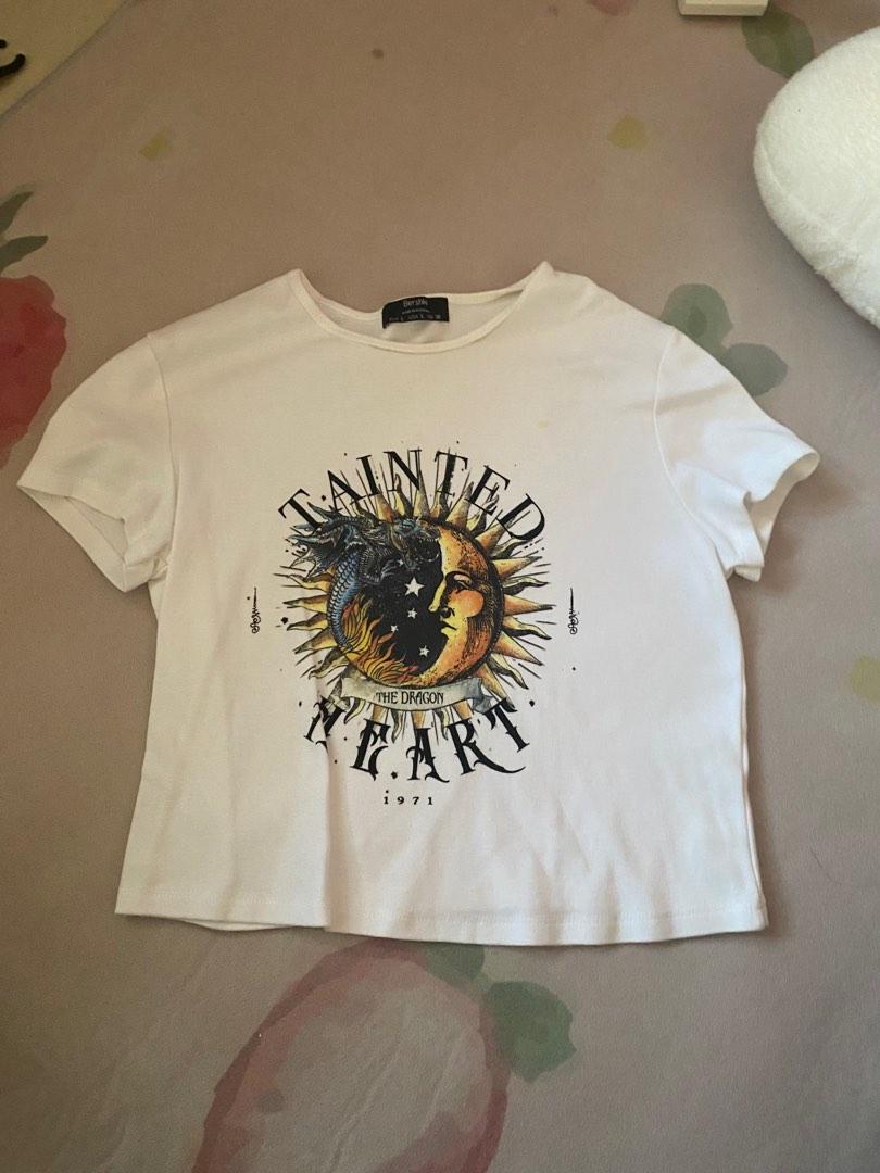 white graphic crop top